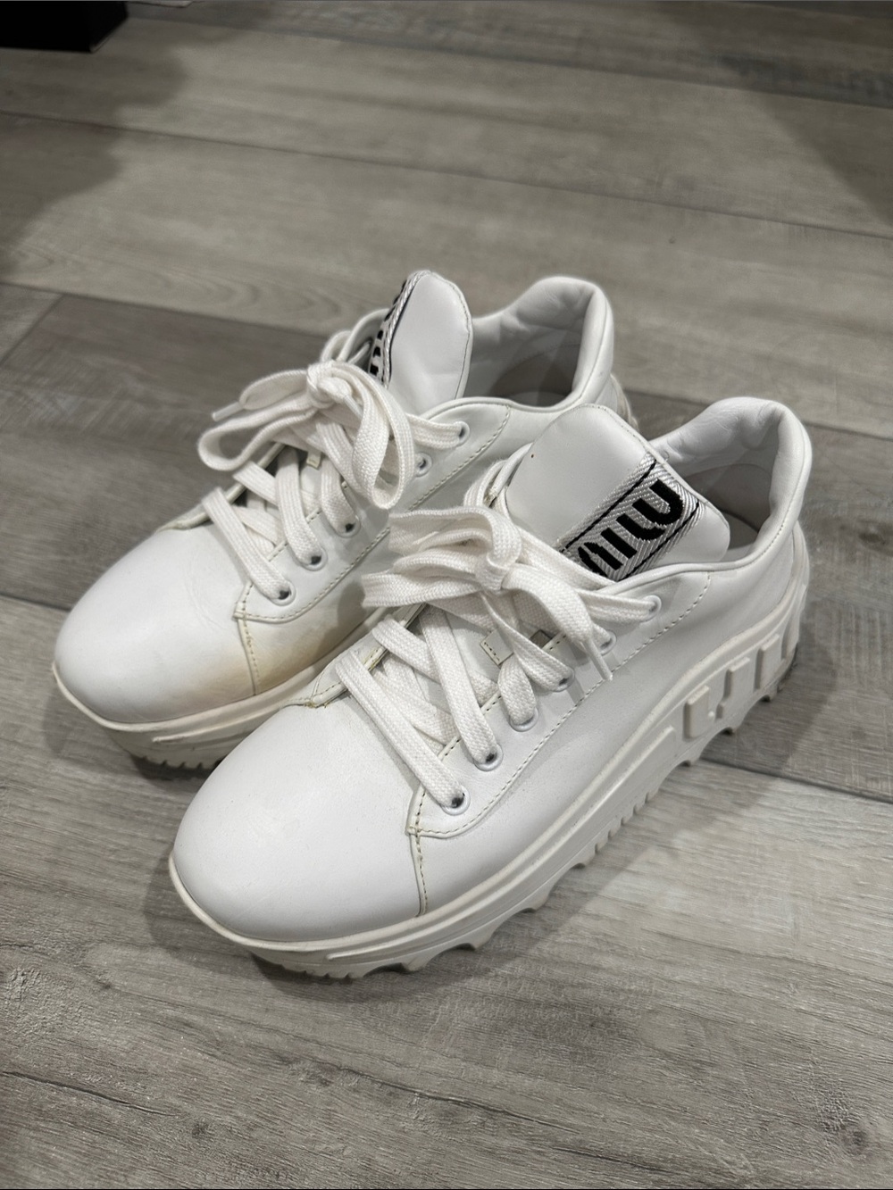 Miu Miu White Chunky Platform Lace-Up Sneakers